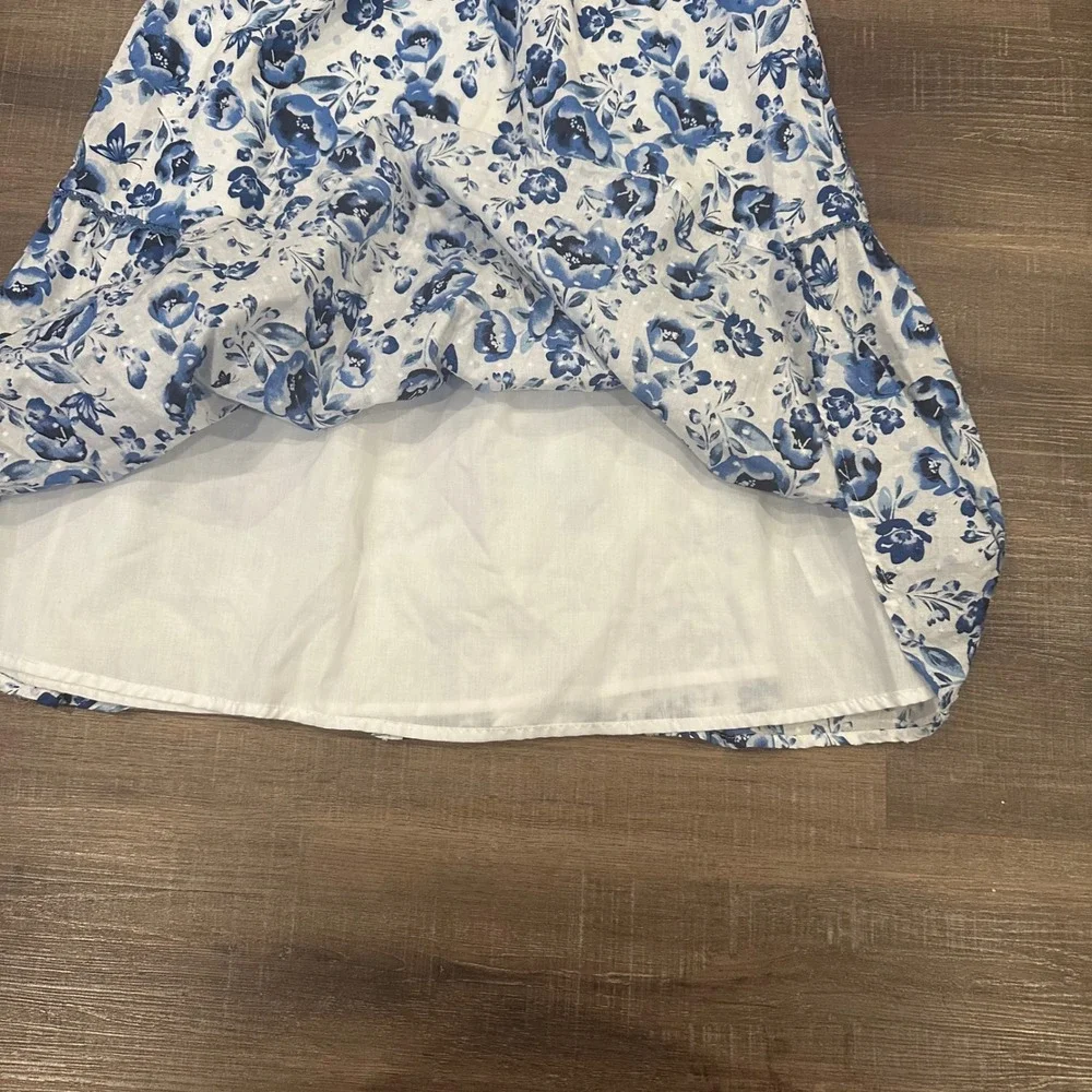 Isaac Mizrahi Girls Blue Floral Swiss Dot Tiered Maxi Dress Size 7 Smocked Back